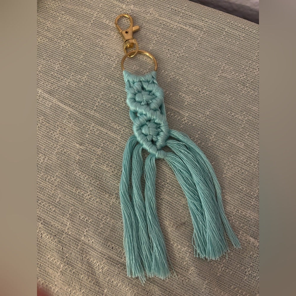 Elegant Blue Macrame Keychain Boho Purse Charm